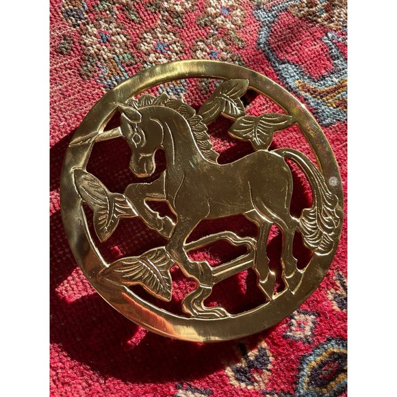 Vintage 1970s Brass Unicorn Trivet - Picture 2 of 7
